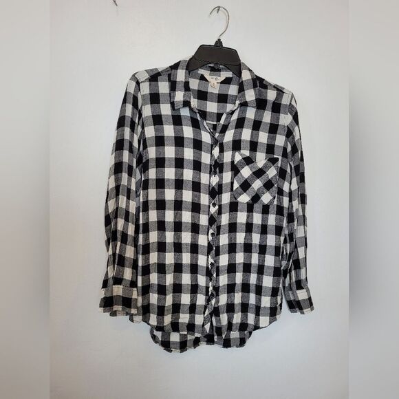 Black White Plaid Flannel Shirt Women's Button Front Terra & Sky Cabin Size 14W - Picture 5 of 10